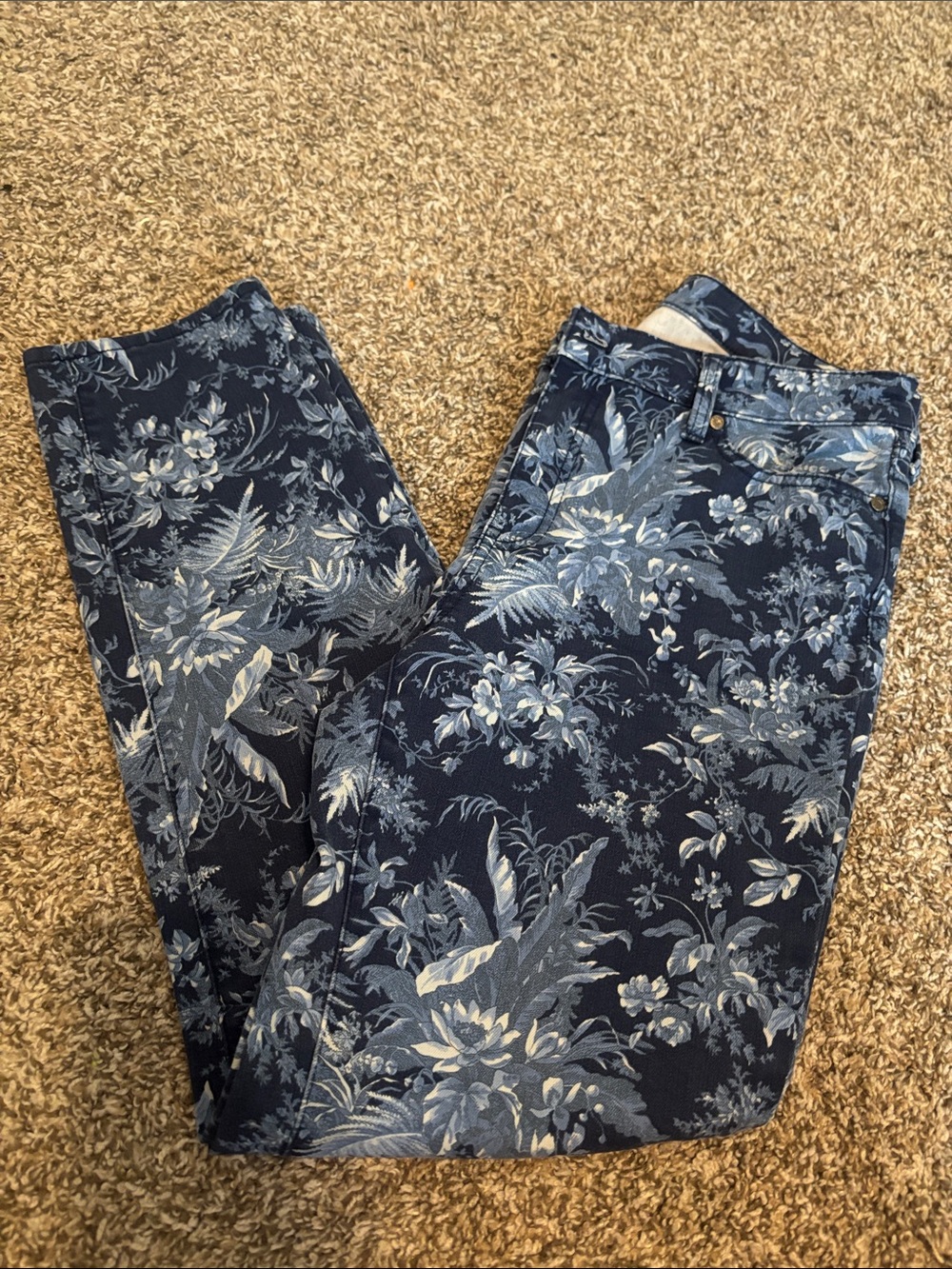 Talbots Navy Blue Floral Straight-Leg Jeans